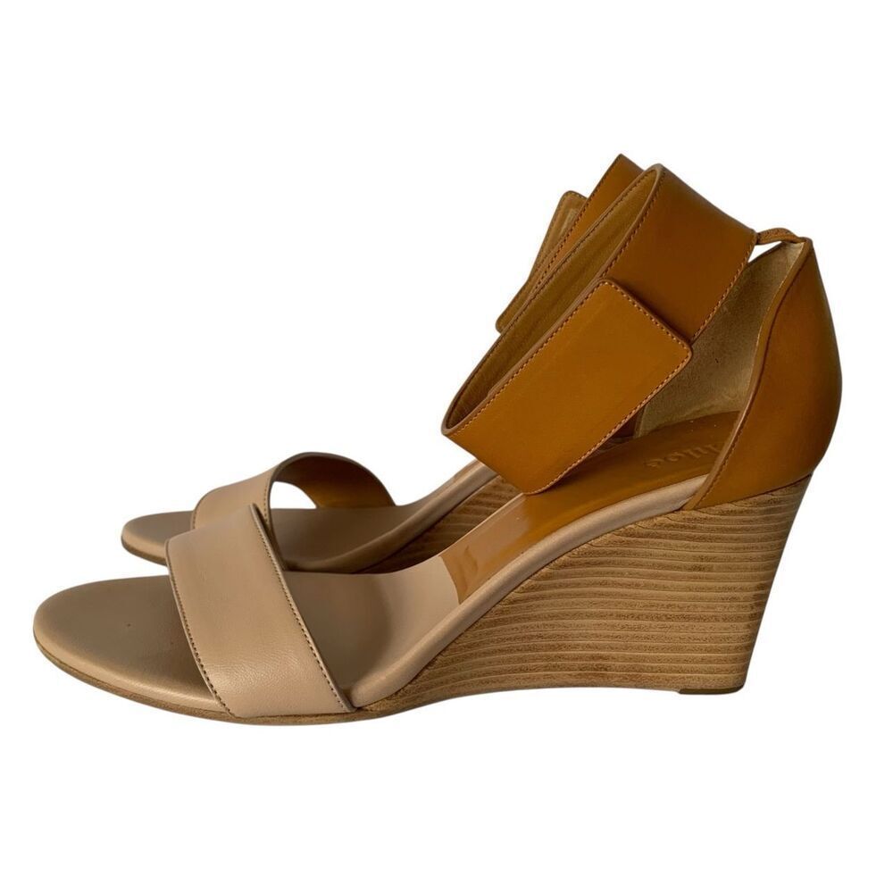 Chloe Gala tan Strappy Ankle Wedge Leather SANDALS Shoes sz 37.5